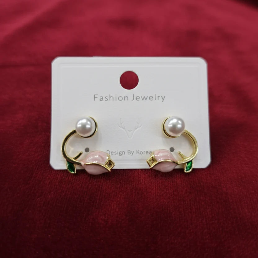 The Shringar Blush Pearl Earrings | Korean Style | Elegant Floral Design | Lightweight ✨