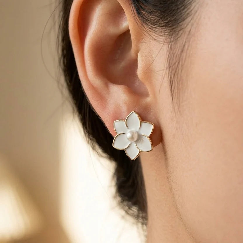 The Shringar White Sakura Elegance Earrings
