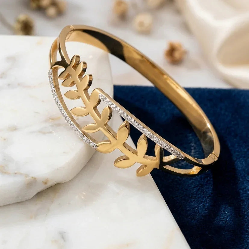 Premium Anti Tarnish Gold Plated Leaf Design Bracelet for Women | Stylish Adjustable Bracelet