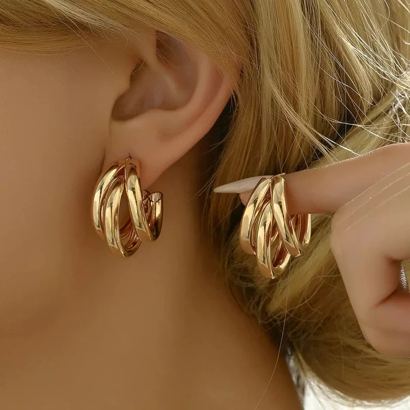 The Shringar Trinity Hoop Earrings | Premium Gold Finish | Lightweight | Trendy Korean Style