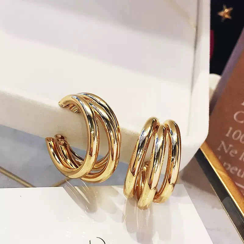 The Shringar Trinity Hoop Earrings | Premium Gold Finish | Lightweight | Trendy Korean Style
