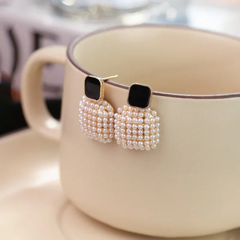 The Shringar Luxury Black & Pearl Statement Drop Earrings for Women & Girls