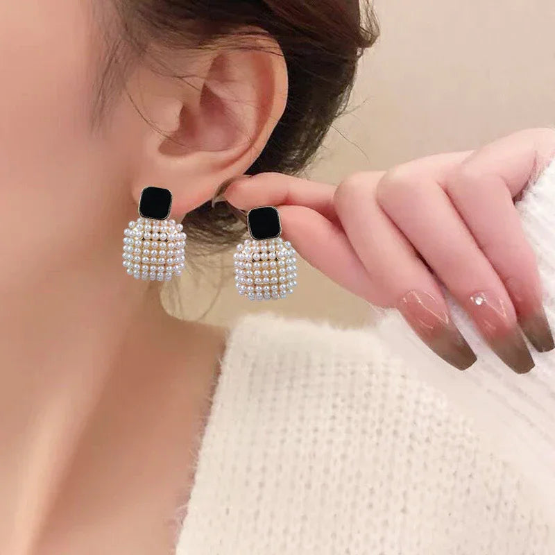 The Shringar Luxury Black & Pearl Statement Drop Earrings for Women & Girls