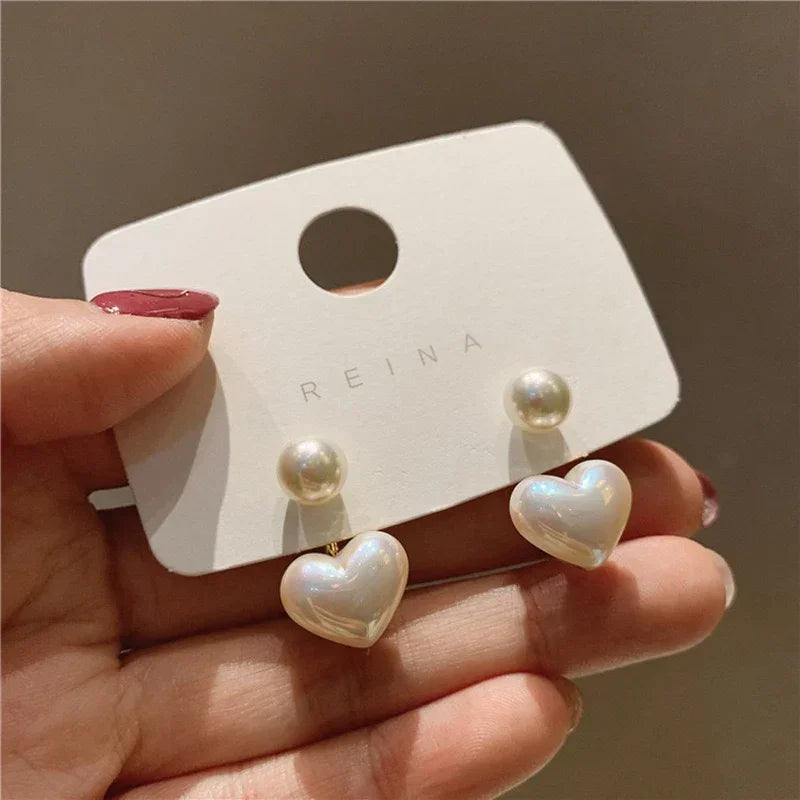 The Shringar Korean Style Pearl Heart Drop Earrings for Women & Girls