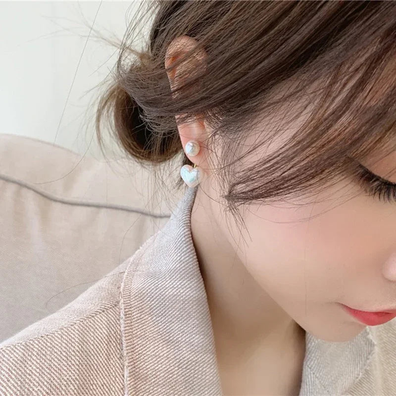 The Shringar Korean Style Pearl Heart Drop Earrings for Women & Girls