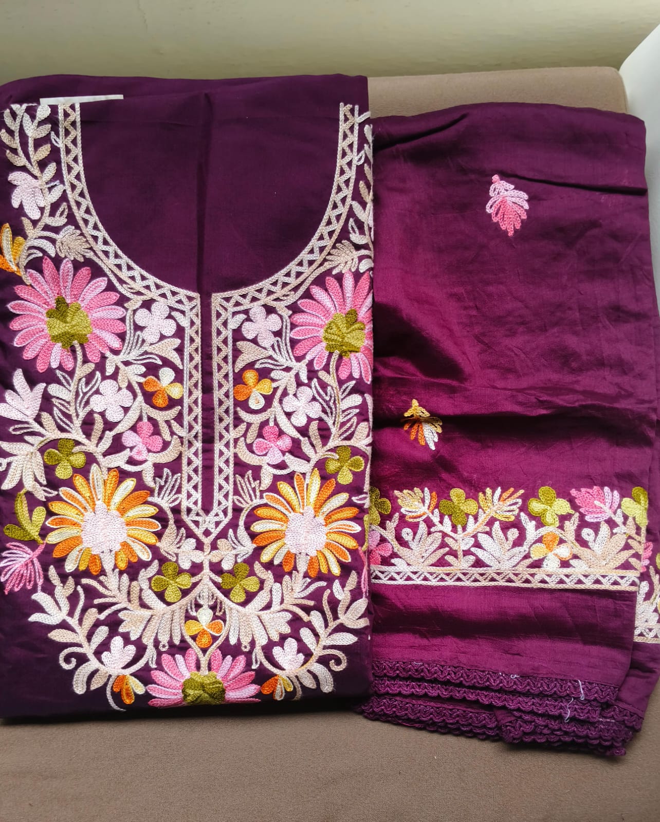 Silk blend kashmiri work 3 piece