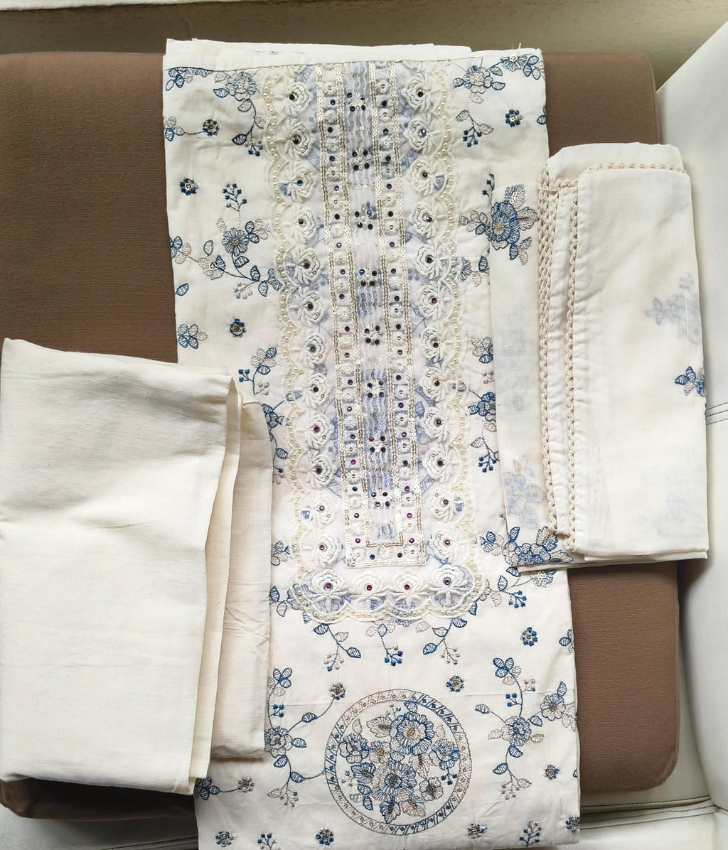 Khadi cotton with moti work