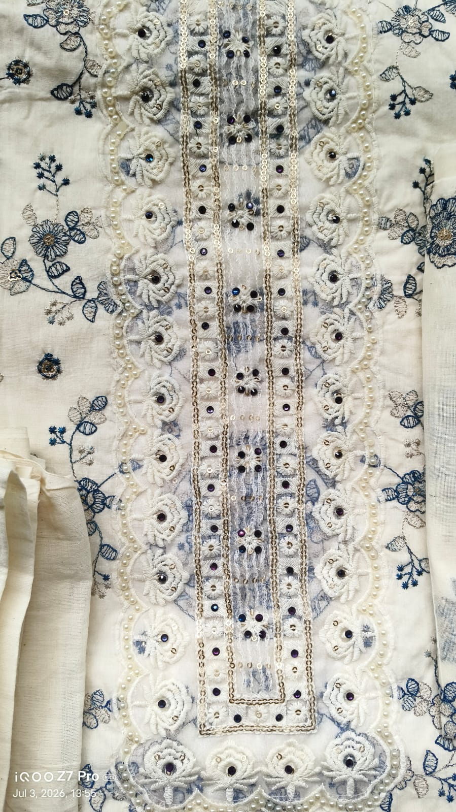 Khadi cotton with moti work
