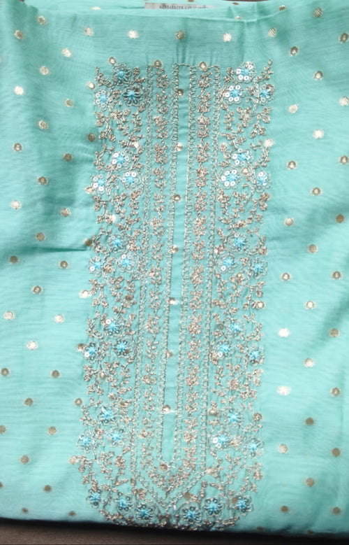 Jari work designer silk dress material with jari butta and printed dupatta