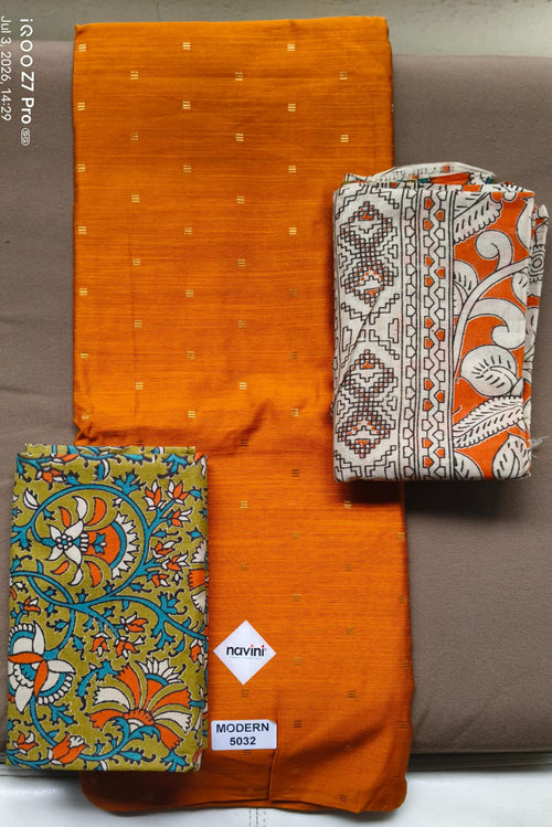 Cotton silk top with kalmakari bottom and Dupatta