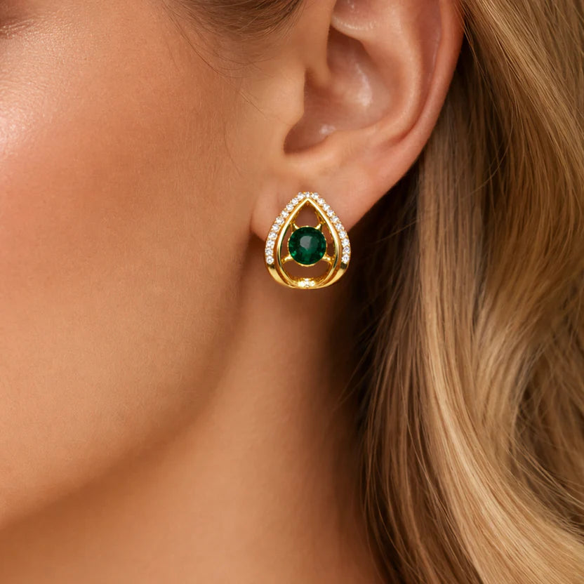 The Shringar Emerald Glow Studs | Premium Gold Finish | Elegant Everyday Wear