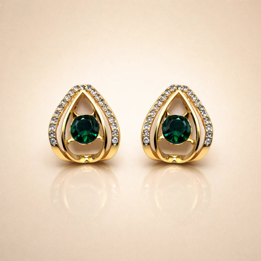 The Shringar Emerald Glow Studs | Premium Gold Finish | Elegant Everyday Wear
