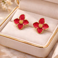 Designer Korean Style Floral Stud Earrings Red