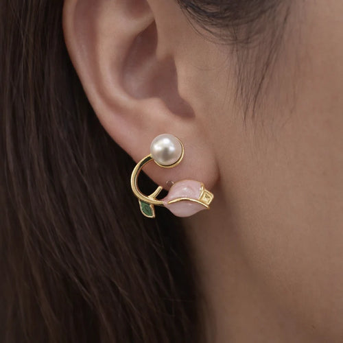 The Shringar Blush Pearl Earrings | Korean Style | Elegant Floral Design | Lightweight ✨