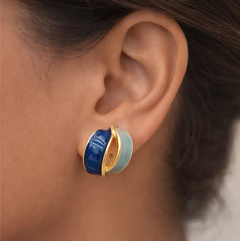 The Shringar Azure Wave Studs | Premium Enamel Finish | Lightweight Everyday Wear