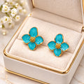 Designer Korean Style Floral Stud Earrings Blue