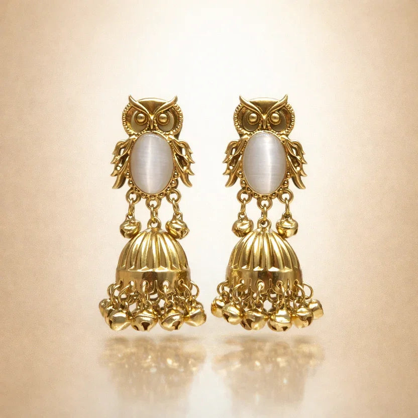 Premium Owl Design Gold Plated Jhumka Earrings for Women | Korean Style Party Wear Earrings