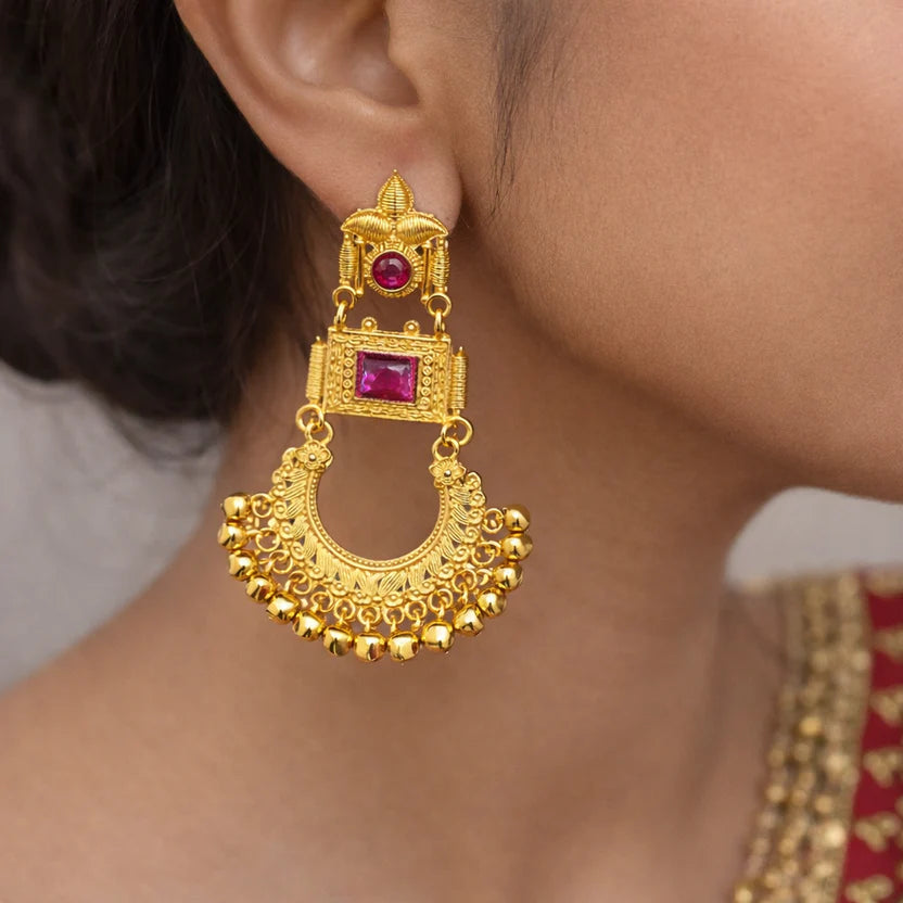 The Shringar Ruby Glow Kashmiri Traditional Jhumkas