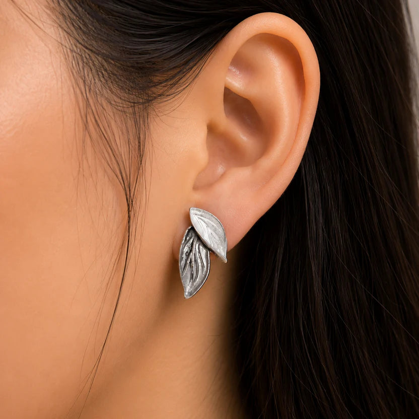 The Shringar Whisper Leaf Earrings | Elegant Silver Finish | Lightweight | Trendy Minimal Design ✨