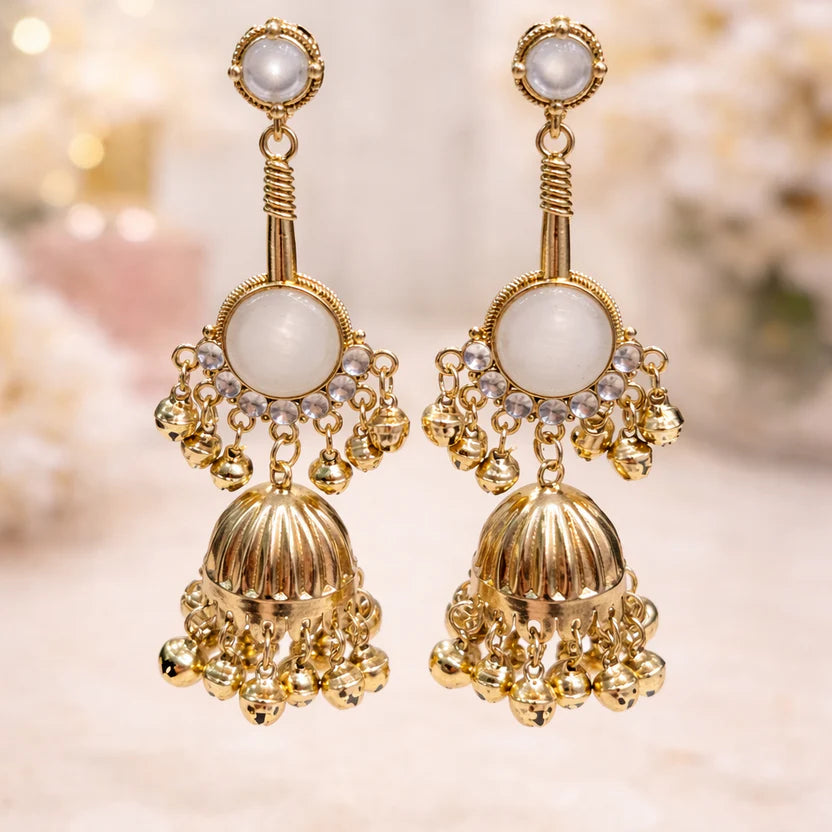 The Shringar Kashmiri Noor Jhumka | Premium Gold Finish | Lightweight Festive Wear