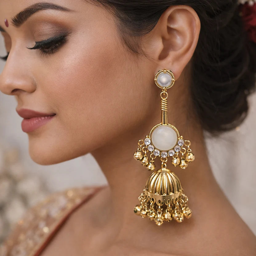The Shringar Kashmiri Noor Jhumka | Premium Gold Finish | Lightweight Festive Wear